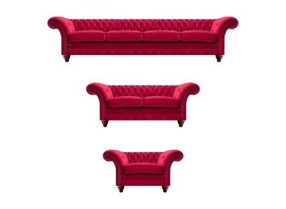 Rote Chesterfield Couchgarnitur Moderne Wohnzimmer Polstersofas 3tlg