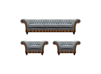 Stilvolle Chesterfield Hellgraue Couchgarnitur Wohnzimmer Sofas 3tlg