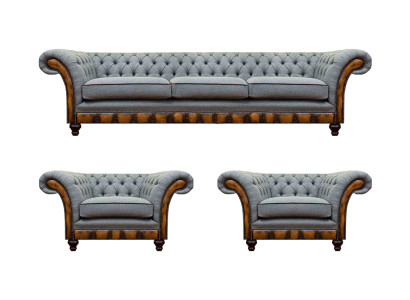 Stilvolle Chesterfield Hellgraue Couchgarnitur Wohnzimmer Sofas 3tlg