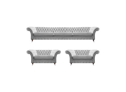 Weiße Chesterfield Textilgarnitur Polstercouchen Wohnzimmer Sessel 3tlg