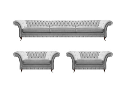 Weiße Chesterfield Textilgarnitur Polstercouchen Wohnzimmer Sessel 3tlg