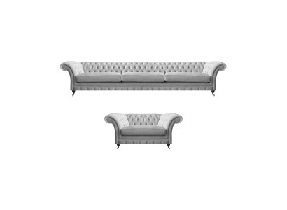 Weißer Chesterfield Dreisitzer Luxuriöser Wohnzimmer Polstersessel 2tlg