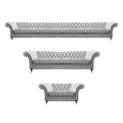 Moderne Chesterfield Weiße Polstergarnitur Designer Sitzmöbel 3tlg Set