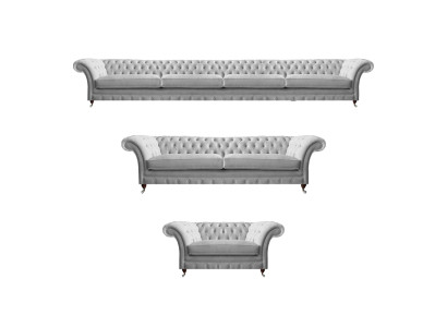 Moderne Chesterfield Weiße Polstergarnitur Designer Sitzmöbel 3tlg Set