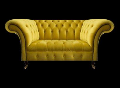 Moderne Chesterfield Sitzmöbel Gelber Zweisitzer Designer Stoffcouch