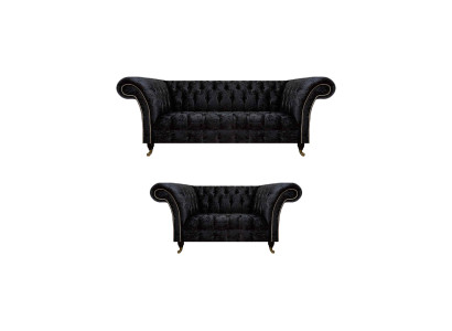 Luxuriöse Chesterfield Schwarze Textil Sitzgarnitur Wohnzimmer Möbel