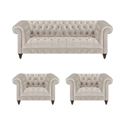 Stilvolle Chesterfield Couchgarnitur Moderne Textilcouch 2x Lehnsessel