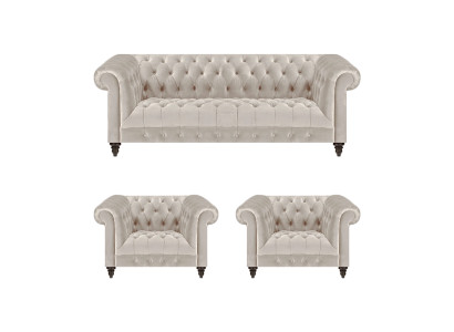 Stilvolle Chesterfield Couchgarnitur Moderne Textilcouch 2x Lehnsessel