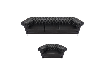 Moderne Schwarze Chesterfield Polstermöbel Exklusives Ledersofa Sessel