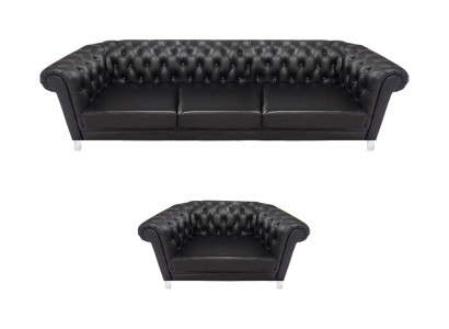 Moderne Schwarze Chesterfield Polstermöbel Exklusives Ledersofa Sessel
