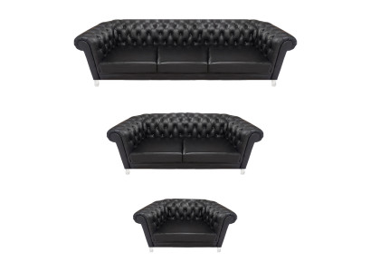 Schwarze Chesterfield Ledergarnitur Designer Sofas Wohnzimmer Sessel