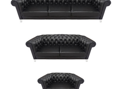 Schwarze Chesterfield Ledergarnitur Designer Sofas Wohnzimmer Sessel