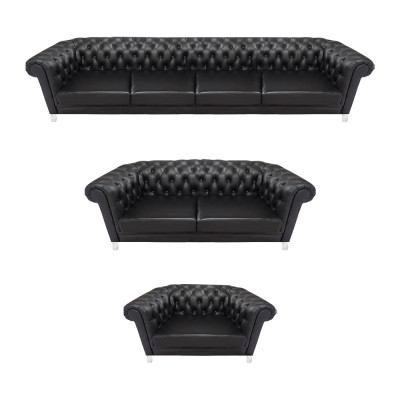 Schwarze Chesterfield Ledergarnitur Designer 4-Sitzer Zweisitzer Sessel