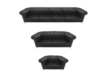Schwarze Chesterfield Ledergarnitur Designer 4-Sitzer Zweisitzer Sessel
