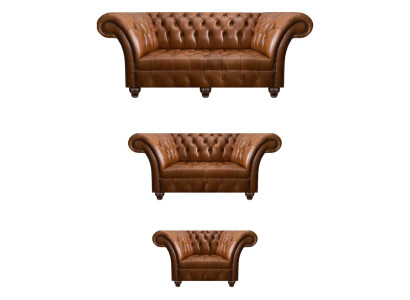 Moderne Chesterfield Ledersofas Designer Lehnsessel Zweisitzer 3tlg Set