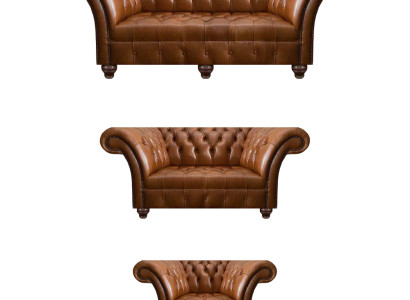 Moderne Chesterfield Ledersofas Designer Lehnsessel Zweisitzer 3tlg Set