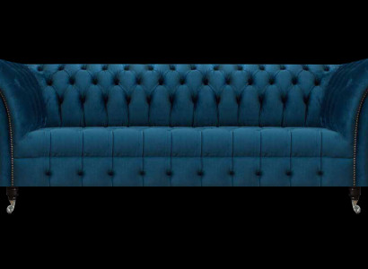 Luxus Blaue Chesterfield Textilcouch Wohnzimmer Polstermöbel 3-Sitzer