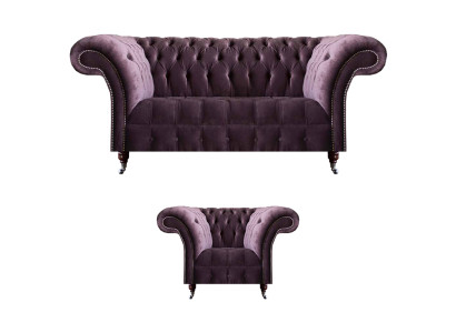 Lila Chesterfield Polstermöbel Designer Wohnzimmer Sofagarnitur 2tlg