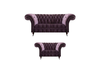 Komplette Lila Chesterfield Sitzgarnitur Textil Dreisitzer 2-Sitzer 2tlg