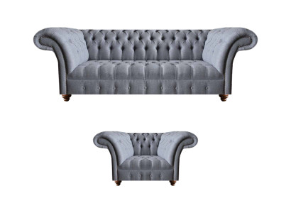 Chesterfield Designer Graue Polstergarnitur Moderne Textilcouchen 2tlg