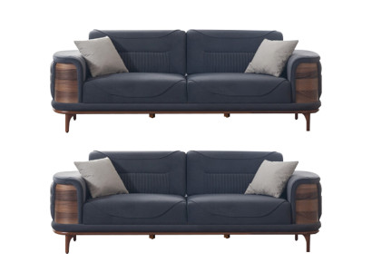 Zwei dunkelgraue Sofas im modernen Stil mit Holzbeinen für ein Wohnzimmer