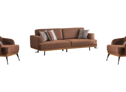 Modern Dreisitzer Sofa und Sessel Braun Polstermöbel Set  für Wohnzimmer