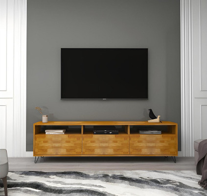 Braunes Wohnzimmer  Sideboard  Robuster TV Ständer Moderne Holz Möbel