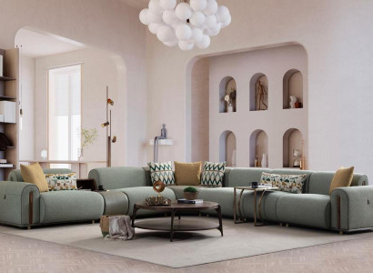 Hellgrünes Textil Sofa Wohnzimmer L-Form Eckcouch Designer Polster Möbel