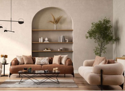 Weiß-Braune Sofagarnitur Designer Polster Sitzmöbel Exklusive Couchen