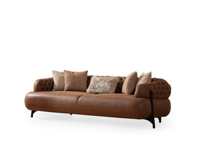 Brauner Chesterfield Dreisitzer Wohnzimmer Polstercouch Moderne Möbel