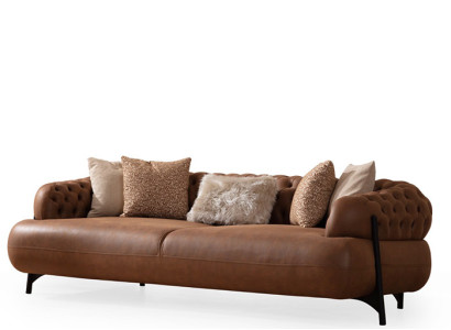 Brauner Chesterfield Dreisitzer Wohnzimmer Polstercouch Moderne Möbel