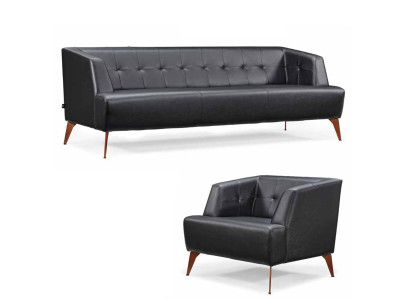 Schwarze Wohnzimmer Sitzgarnitur Edler Dreisitzer Cocktailsessel 2tlg