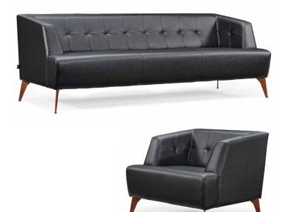 Schwarze Wohnzimmer Sitzgarnitur Edler Dreisitzer Cocktailsessel 2tlg