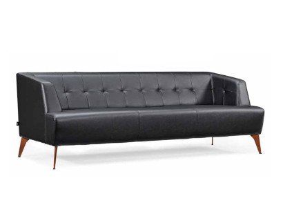 Stilvoller Schwarzer Dreisitzer Modernes Ledersofa Wohnzimmer Schlafsofa