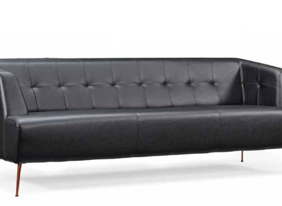 Stilvoller Schwarzer Dreisitzer Modernes Ledersofa Wohnzimmer Schlafsofa