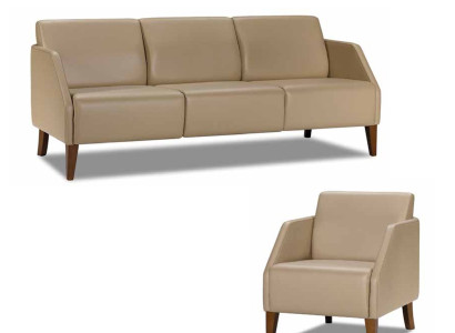 Beiges Wohhnzimmer Lederset Designer 3-Sitzer Exklusiver Sessel 2tlg