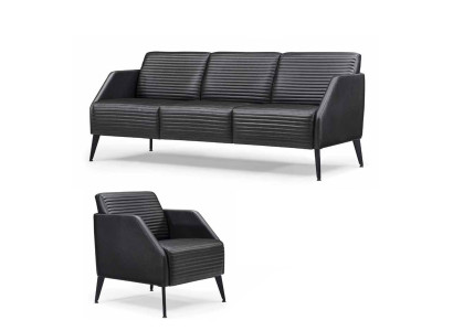 Luxuriöse Schwarze Wohnzimmer Sofagarnitur Designer Sessel 2tlg Set