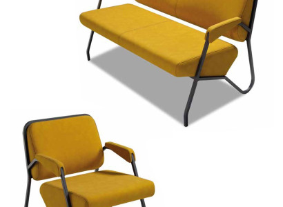 Luxuriöses Gelbes Wohnzimmer Sitzset Designer 3-Sitzer Lehnsessel 2tlg