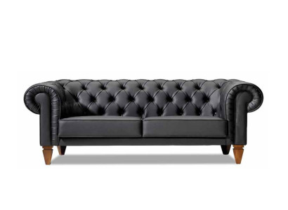Stilvoller Chesterfield Schwarzer Dreisitzer Moderne Edle Polster Möbel