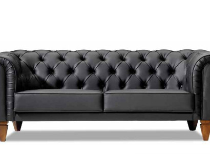 Stilvoller Chesterfield Schwarzer Dreisitzer Moderne Edle Polster Möbel