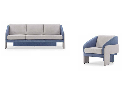 Grau-Blaue Wohnzimmer Designer Sitzmöbel 3-Sitzer Lehnsessel 2tlg Set