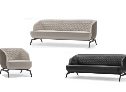 Schwarz-Weiße Couchgarnitur Luxuruiöse 2x Dreisitzer Ledersessel 3tlg