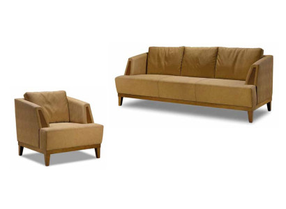 Luxuriöse Braune Sofagarnitur Moderne Ledercouch Designer Sessel 2tlg