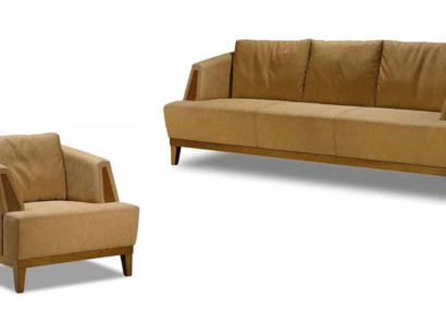 Luxuriöse Braune Sofagarnitur Moderne Ledercouch Designer Sessel 2tlg