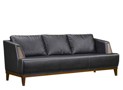 Schwarzer Designer Leder Dreisitzer Moderne Wohnzimmer Polster Couch
