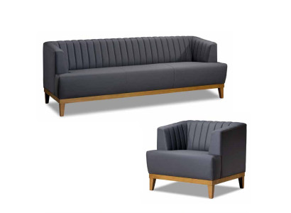 Grau-Braune Sofagarnitur Designer Polstersessel Edler Textil 3-Sitzer