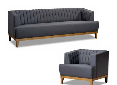 Grau-Braune Sofagarnitur Designer Polstersessel Edler Textil 3-Sitzer