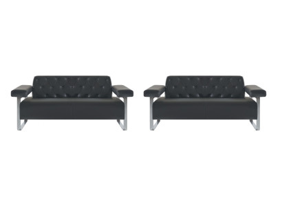 Ledersofas 2tlg Schwarz Einfarbig Chesterfield Modern Design Universelle