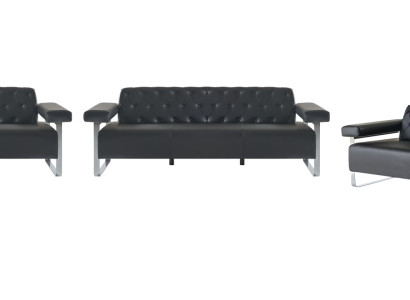 Sofas Komplett Schwarz Einfarbig 4tlg Set 3-Sitzer 2-Sitzer Modern Stil