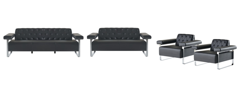 Schwarz Modern Stil Chestefield Design Büro 4tlg Set Sofagrnituren